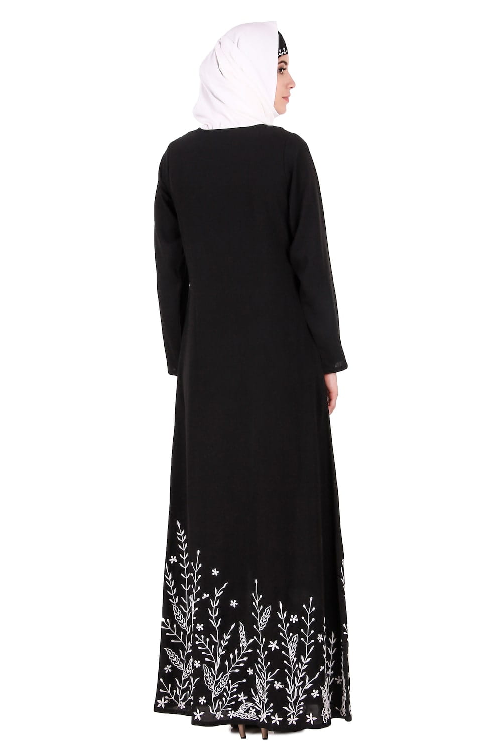 Descending Leaf Pattern Embroidered Abaya