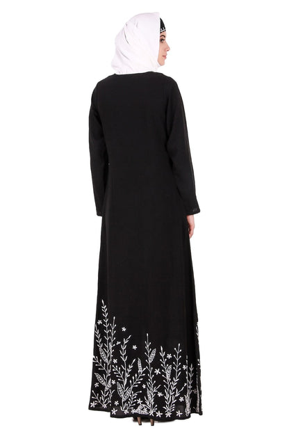 Descending Leaf Pattern Embroidered Abaya