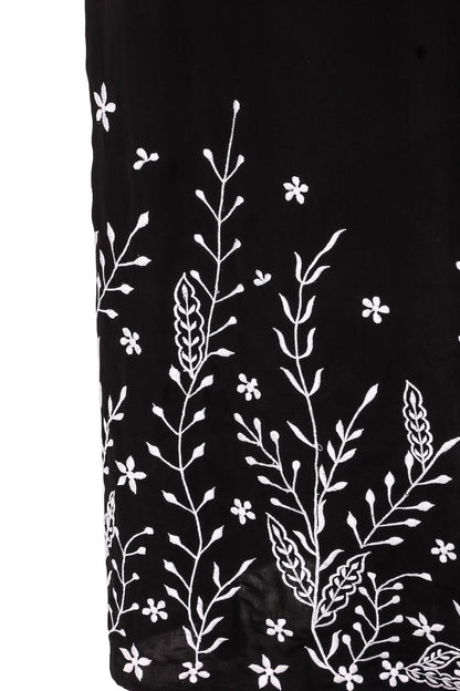 Descending Leaf Pattern Embroidered Abaya