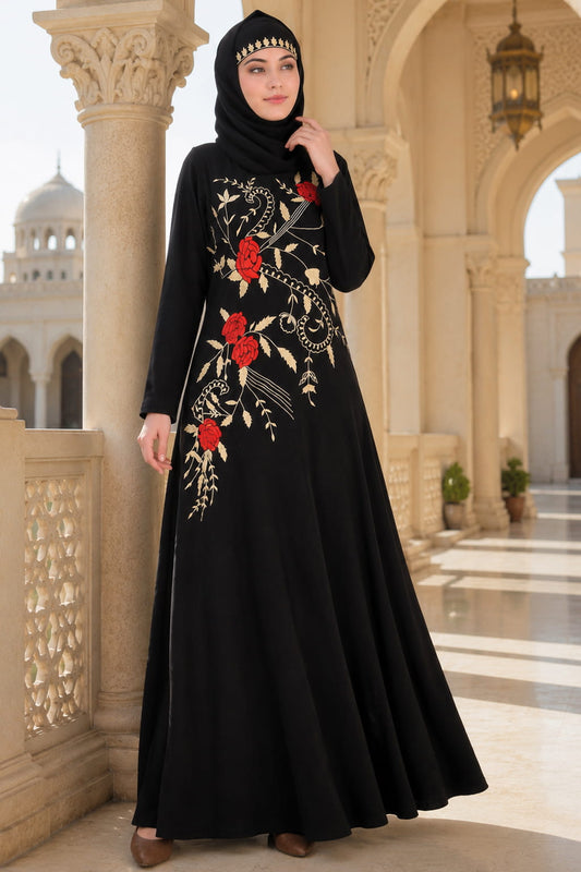Leaf & Rose Petal Embellished Abaya