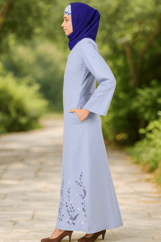 Blue Cotton Embroidered Abaya
