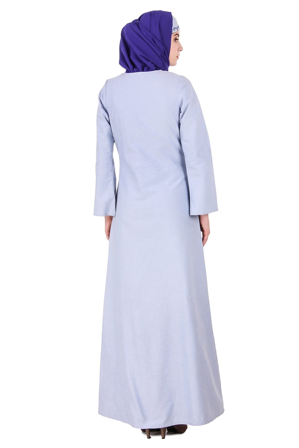 Blue Cotton Chambray Embroidered Abaya