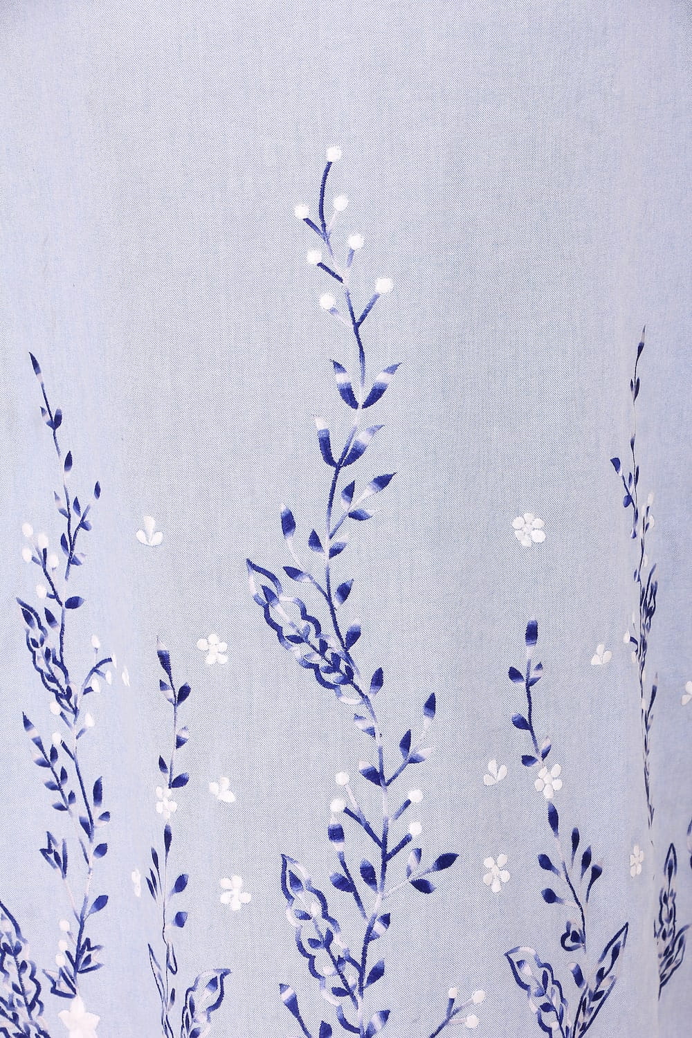 Blue Cotton Chambray Embroidered Abaya