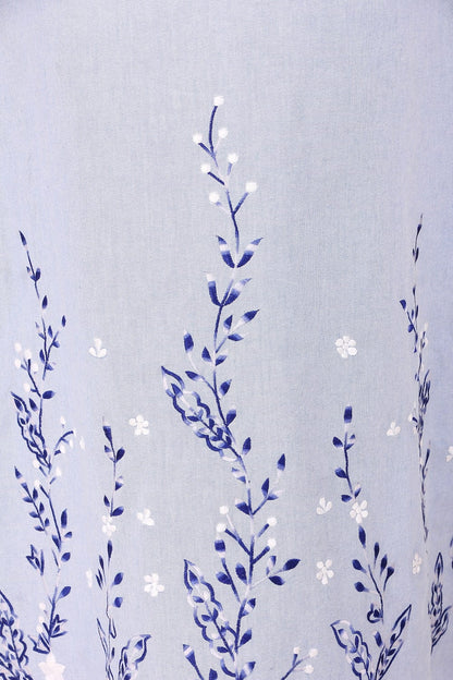 Blue Cotton Chambray Embroidered Abaya