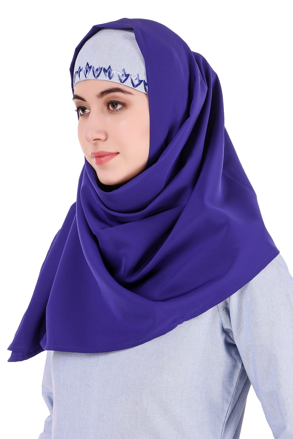 Blue Cotton Chambray Embroidered Abaya