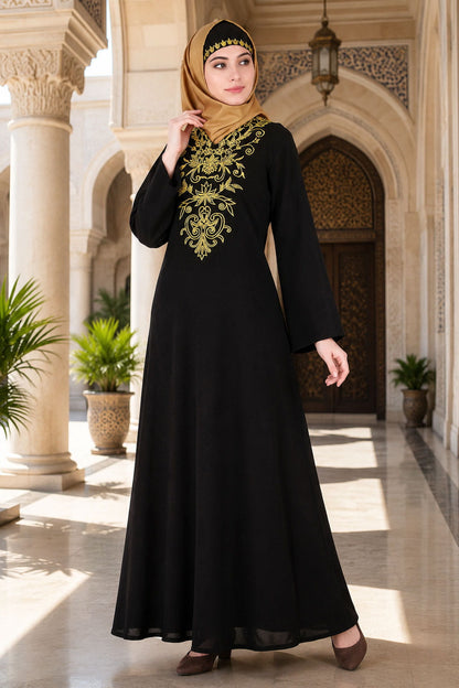 Gold Floral Embroidered Festive Abaya