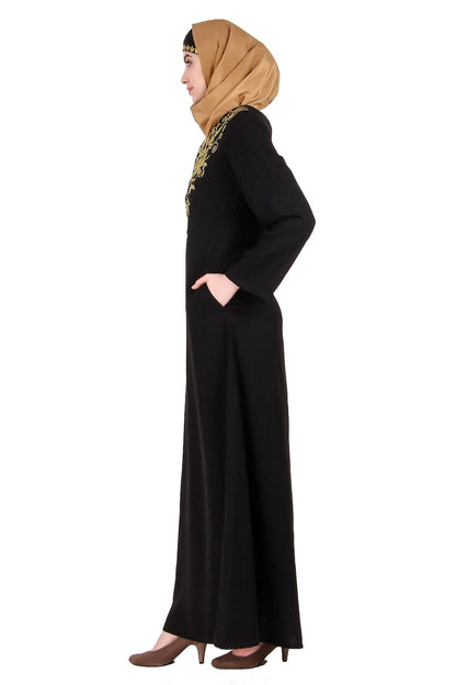 Gold Floral Embroidered Festive Abaya