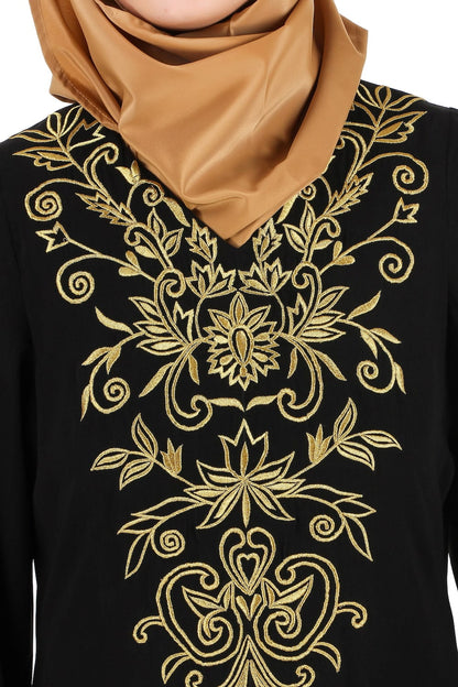 Gold Floral Embroidered Festive Abaya