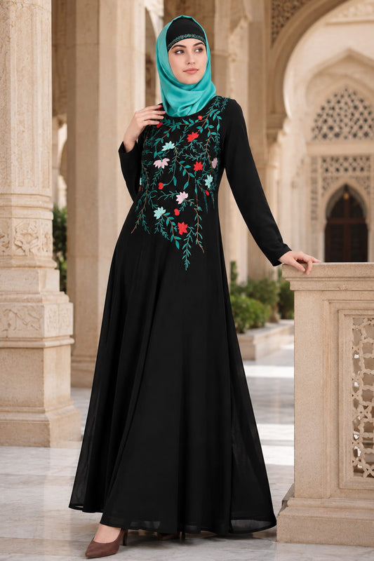 Nida & Georgette Dual Layer Anarkali Abaya