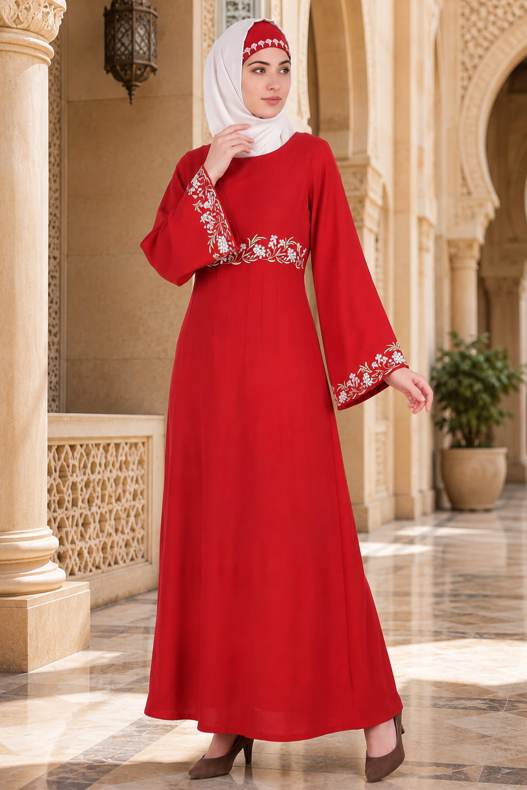 Red Bell Sleeve Rayon Abaya