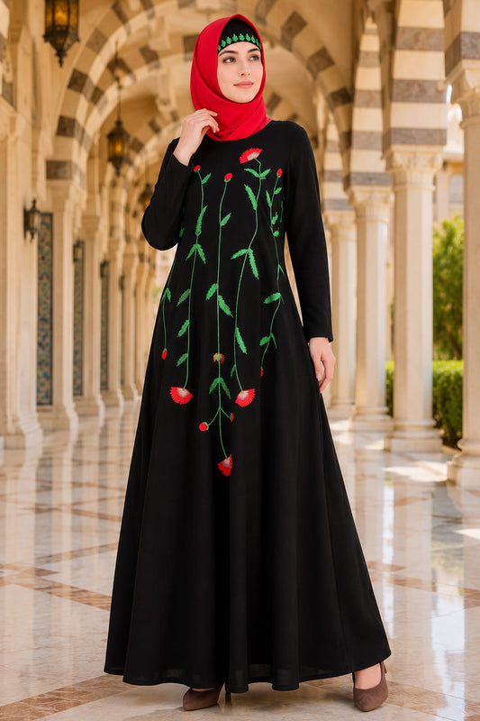 Long Embroidered Stem Nida Abaya