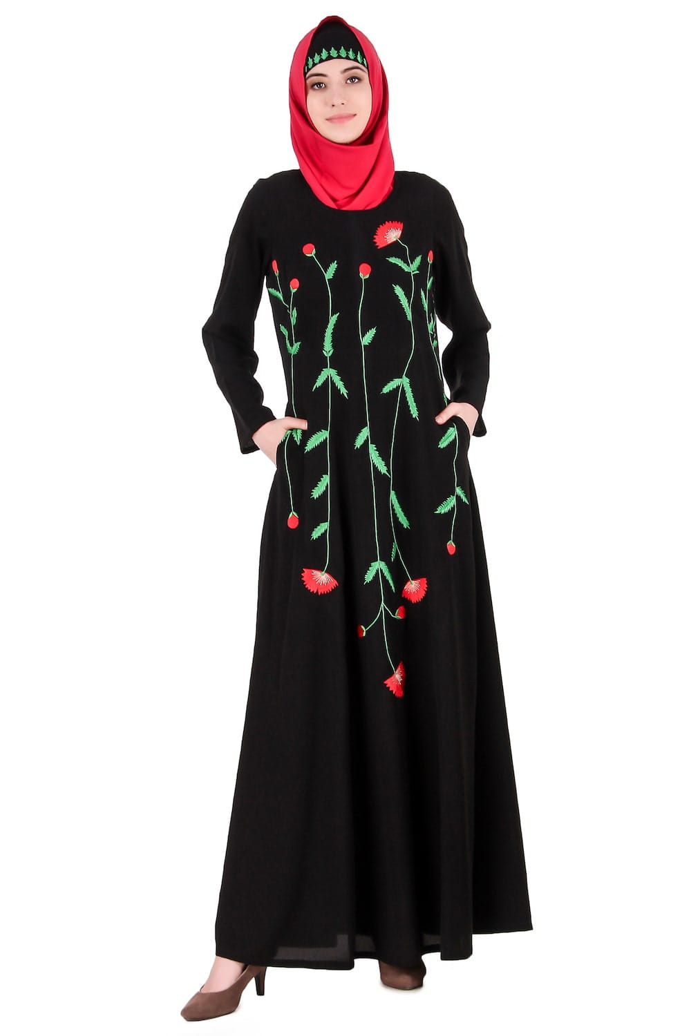 Long Embroidered Stem Nida Abaya