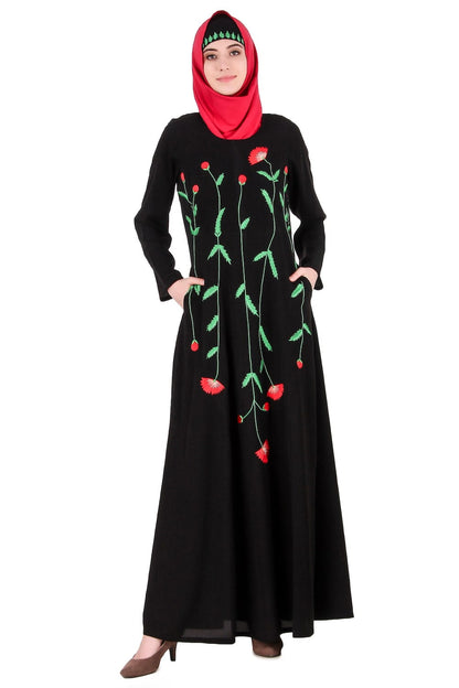 Long Embroidered Stem Nida Abaya