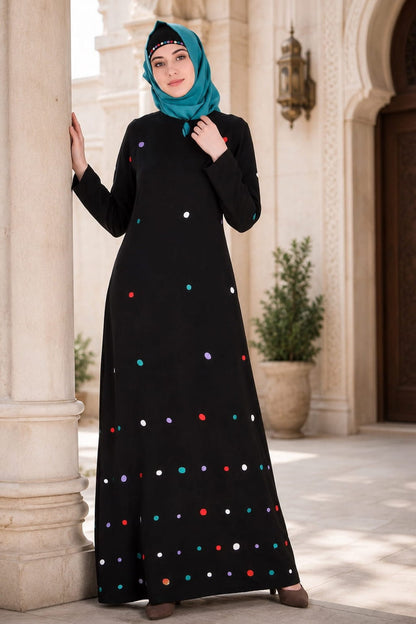 Colorful Embroidered Polka Dot Abaya