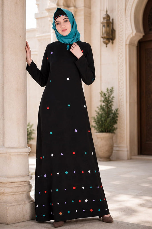 Colorful Embroidered Polka Dot Abaya