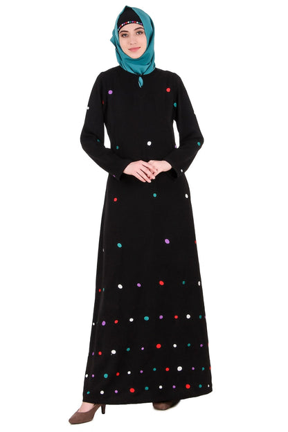Colorful Embroidered Polka Dot Abaya
