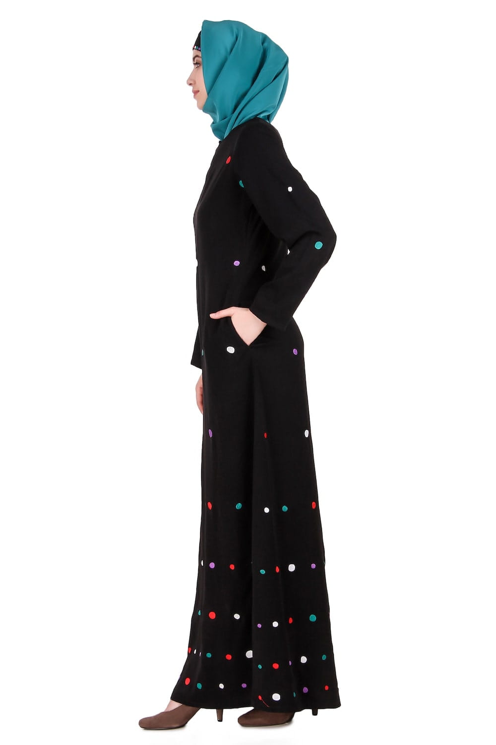 Colorful Embroidered Polka Dot Abaya