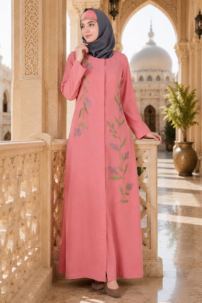 Dusty Pink Front Open Embellished Abaya