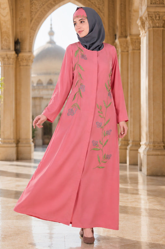 Dusty Pink Front Open Embellished Abaya