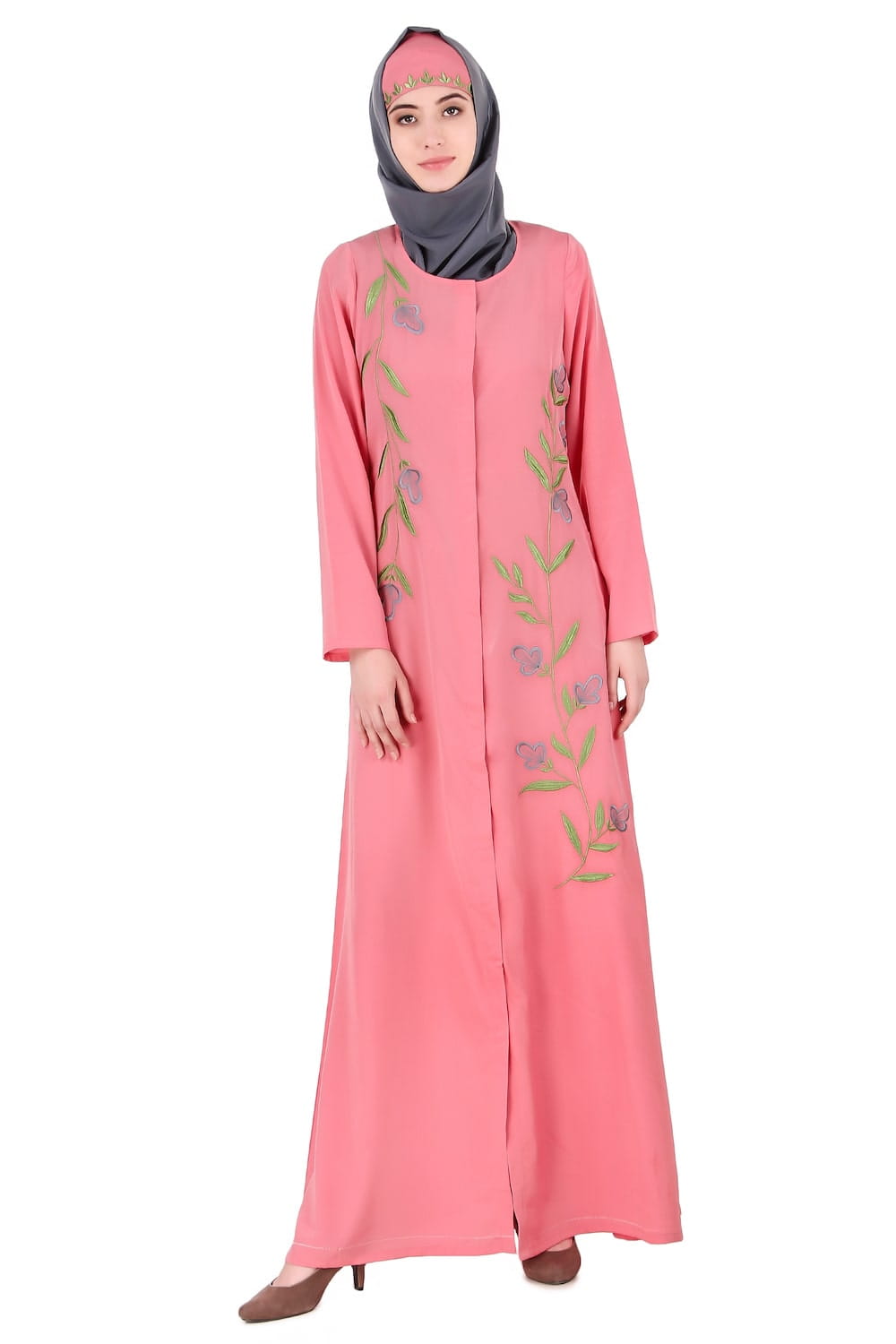 Dusty Pink Front Open Embellished Abaya