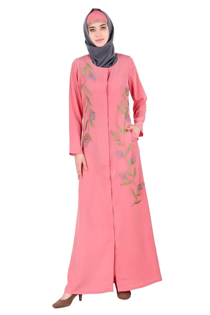 Dusty Pink Front Open Embellished Abaya