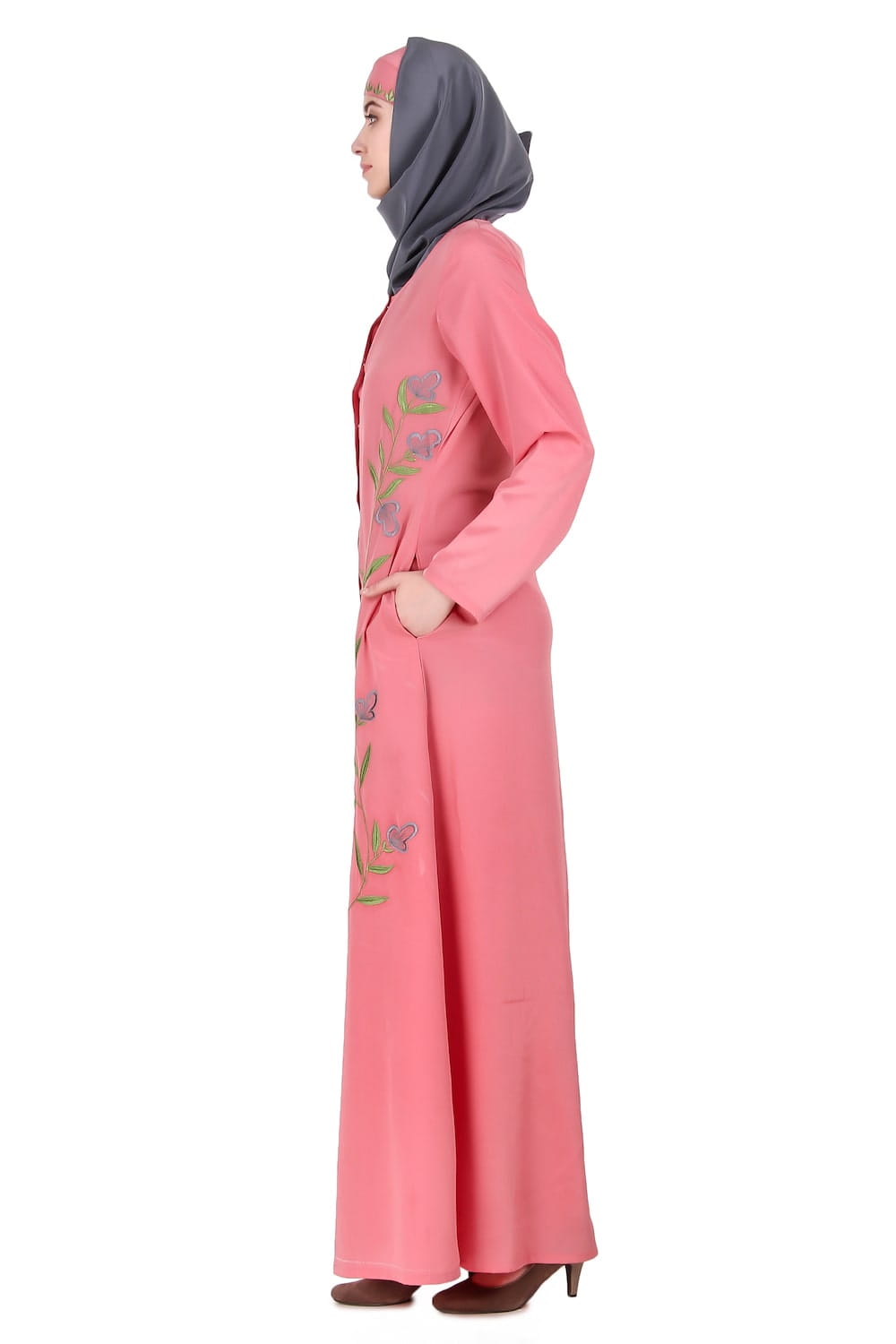 Dusty Pink Front Open Embellished Abaya