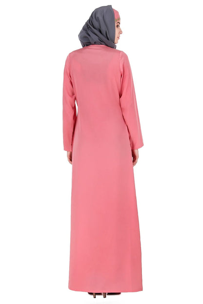 Dusty Pink Front Open Embellished Abaya