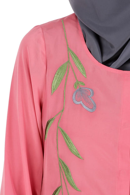 Dusty Pink Front Open Embellished Abaya