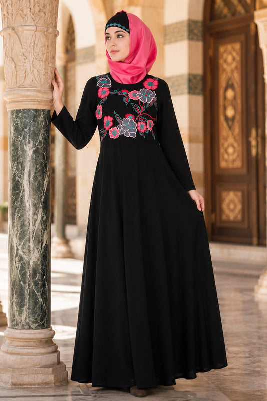 Floral Patchwork Semi-Circular Abaya