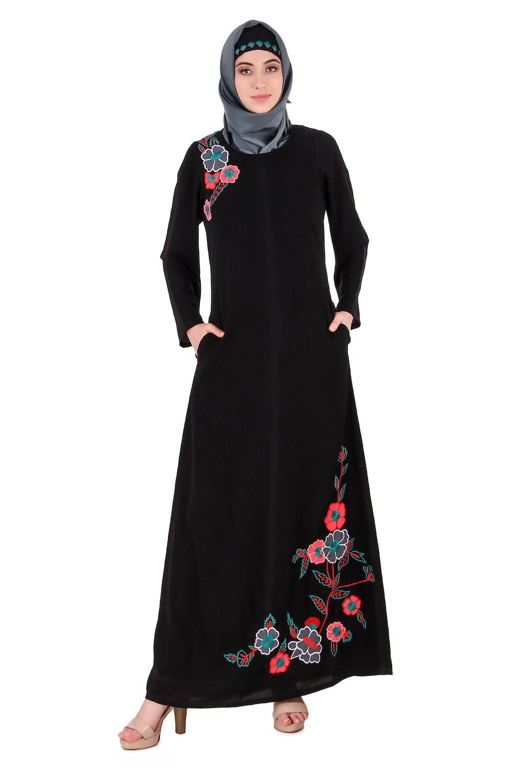 Floral Patch Work A-Line Abaya