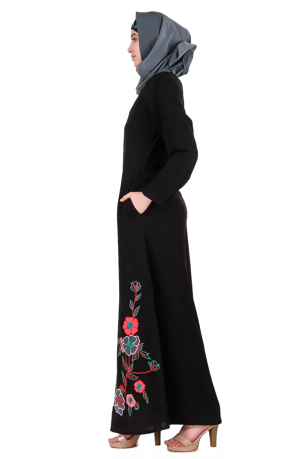 Floral Patch Work A-Line Abaya