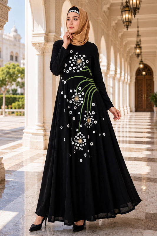 Abstract Floral Design Anarkali Abaya