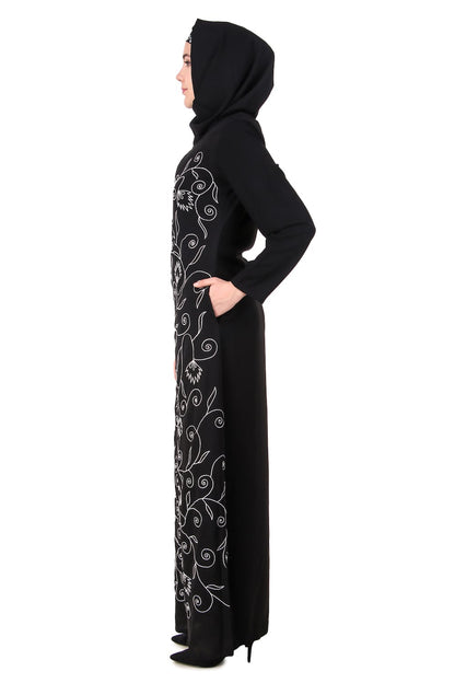 Front Floral Embroidered A-Line Abaya