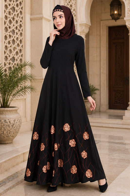 Heavy Floral Embroidered Bottom Anarkali Abaya
