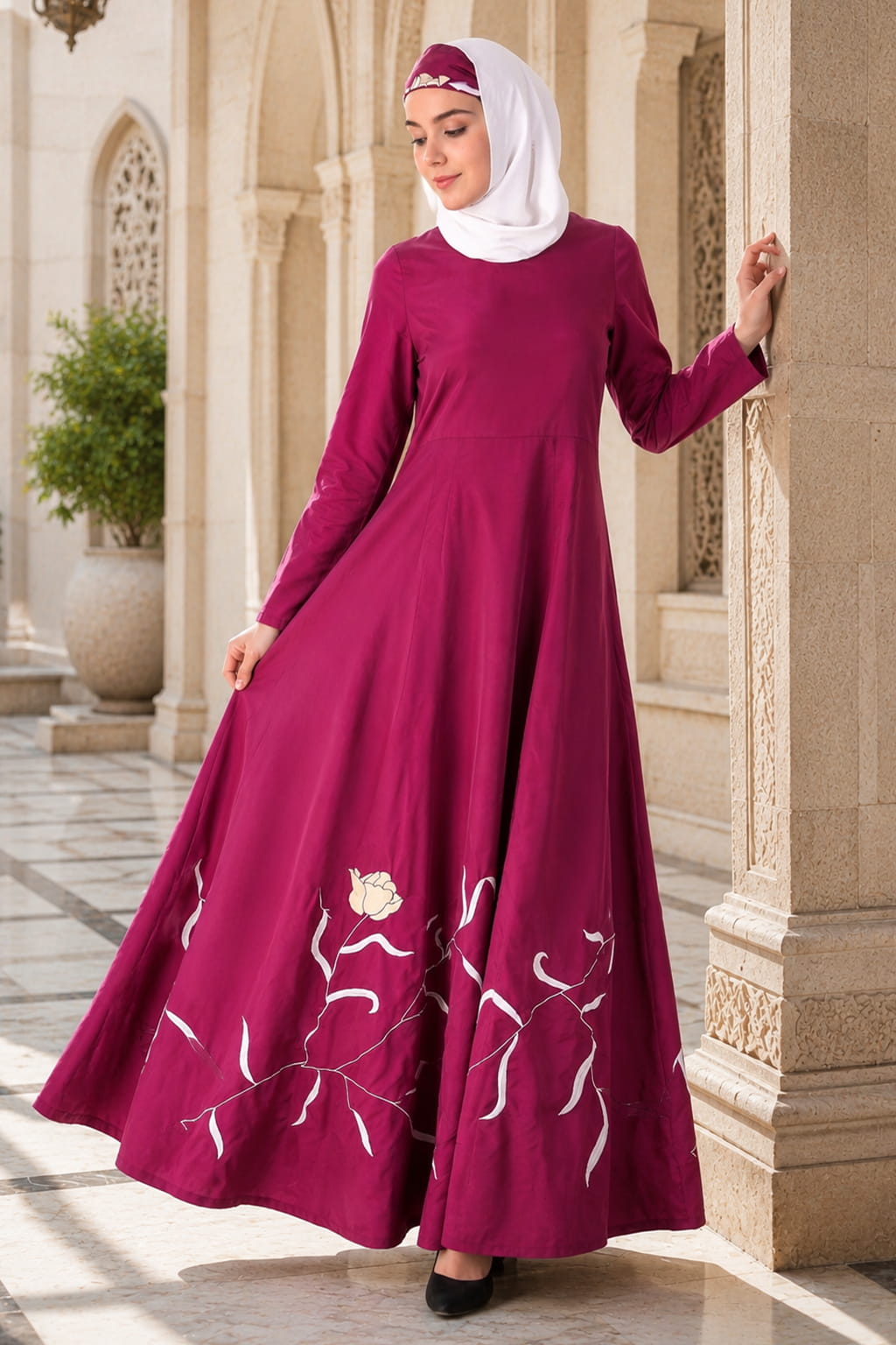 Embroidered Flower Stems Anarkali Abaya