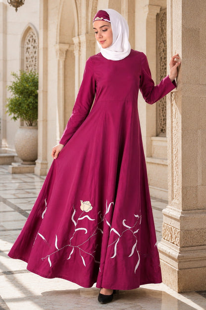 Embroidered Flower Stems Anarkali Abaya