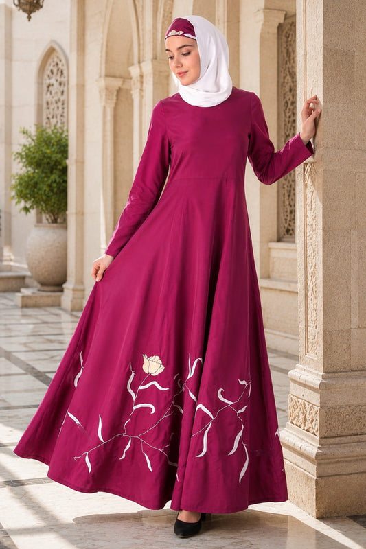 Embroidered Flower Stems Anarkali Abaya