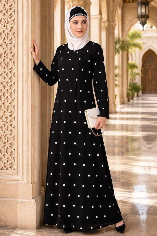 Embroidered Polka Dot A-Line Abaya
