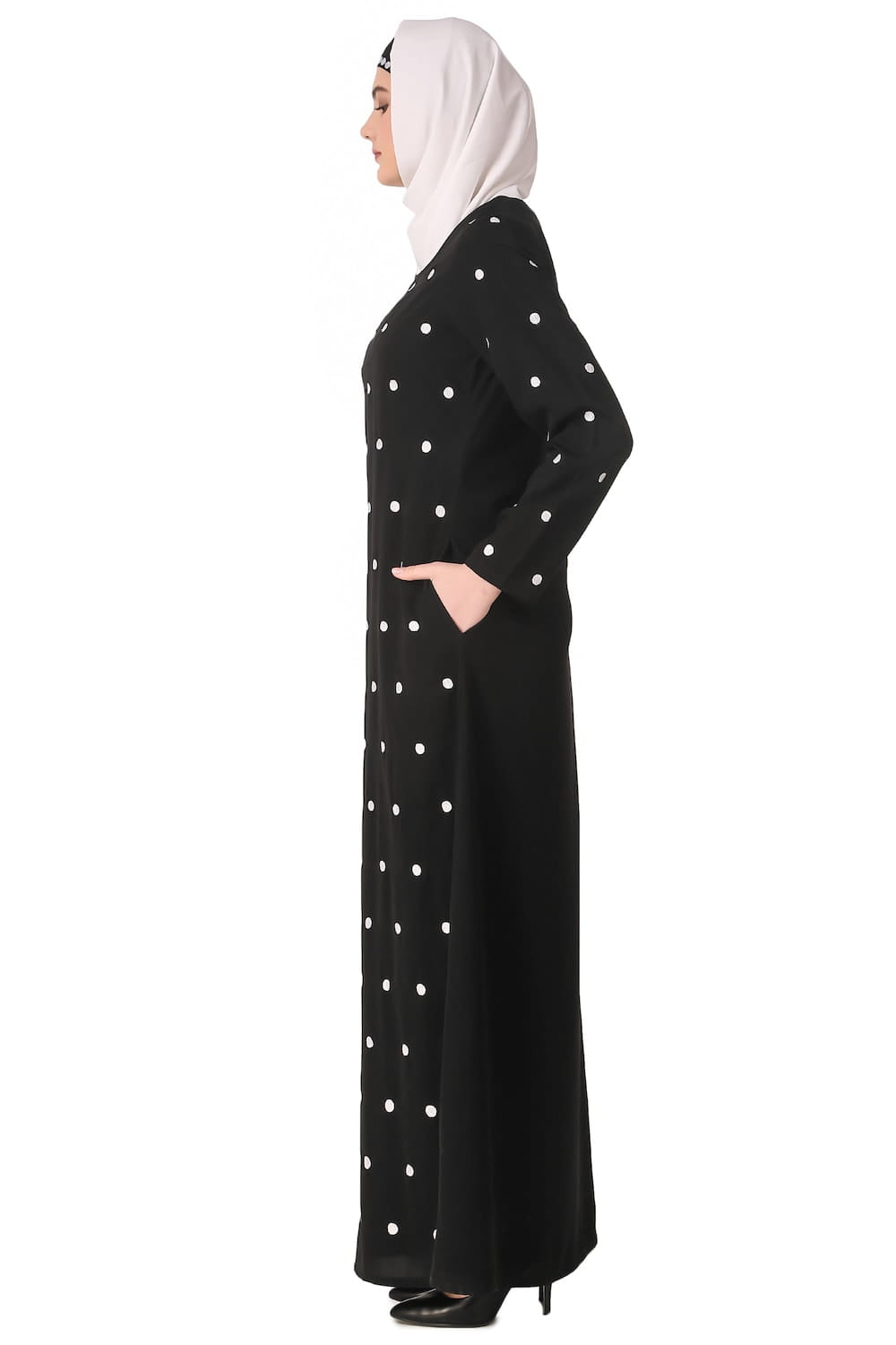 Embroidered Polka Dot A-Line Abaya