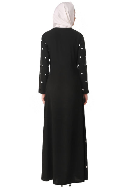 Embroidered Polka Dot A-Line Abaya