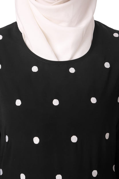 Embroidered Polka Dot A-Line Abaya