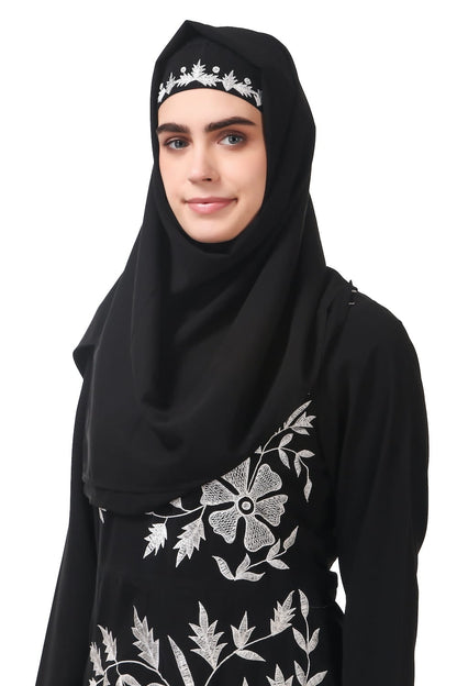 Contrast Embroidery Heavily Flared Abaya