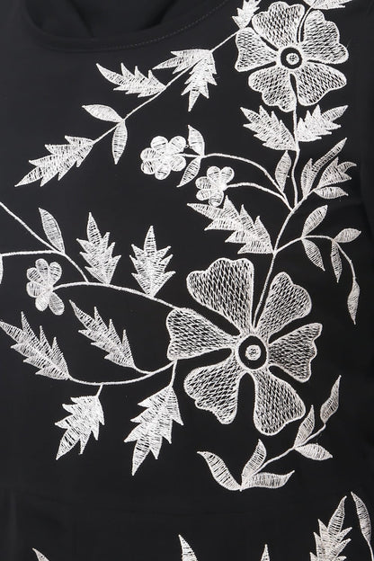 Contrast Embroidery Heavily Flared Abaya