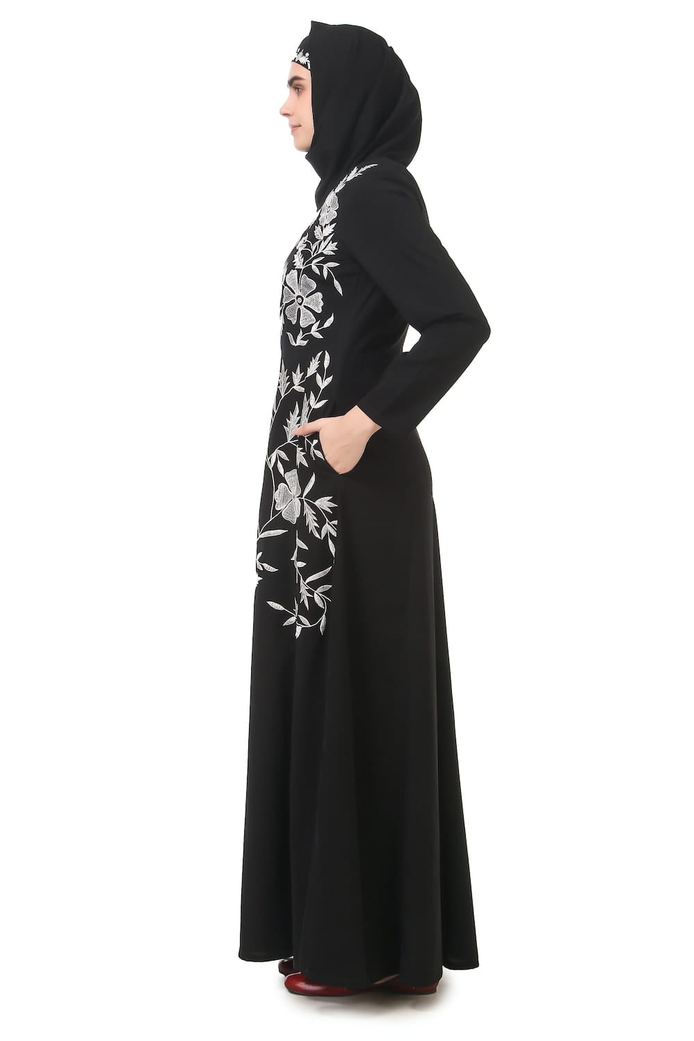 Contrast Embroidery Heavily Flared Abaya