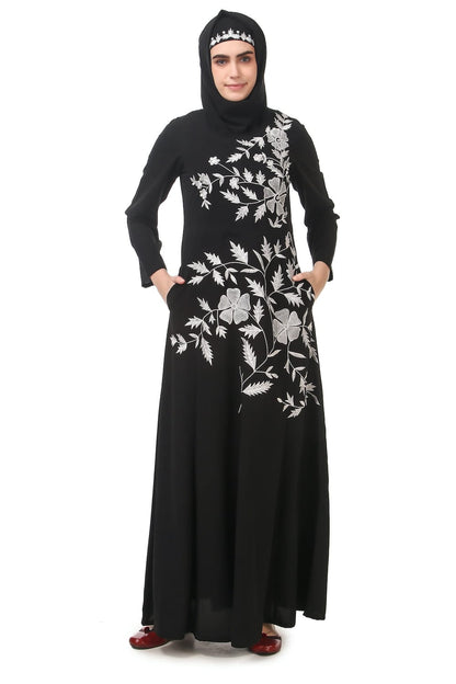 Contrast Embroidery Heavily Flared Abaya