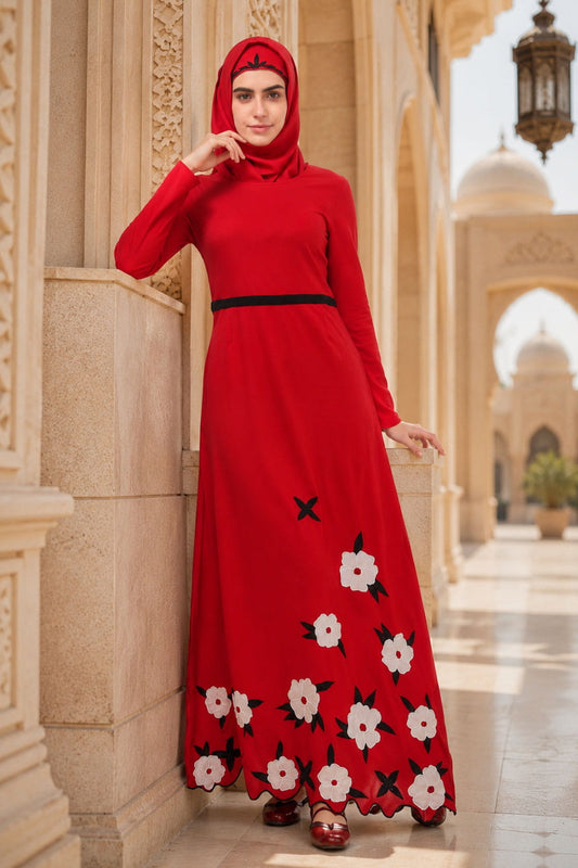 Embroidered Scalloped Bottom Rayon Abaya