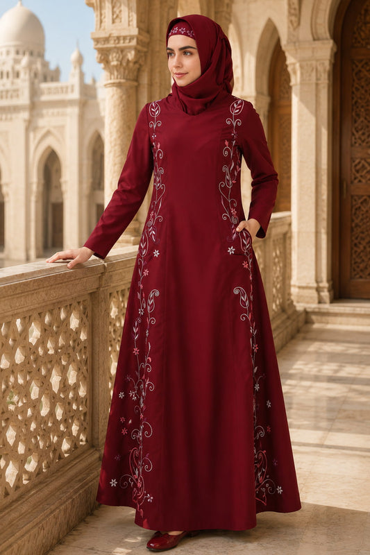 Fully Embroidered Side Panels Princess Seam Abaya