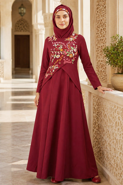 Floral Asymmetric Hem Semi Circular Abaya