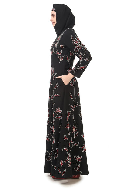 All Over Floral Embroidered Semi Circular Abaya
