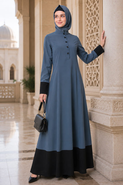 Wide Panel Dual Color Semi Circular Abaya